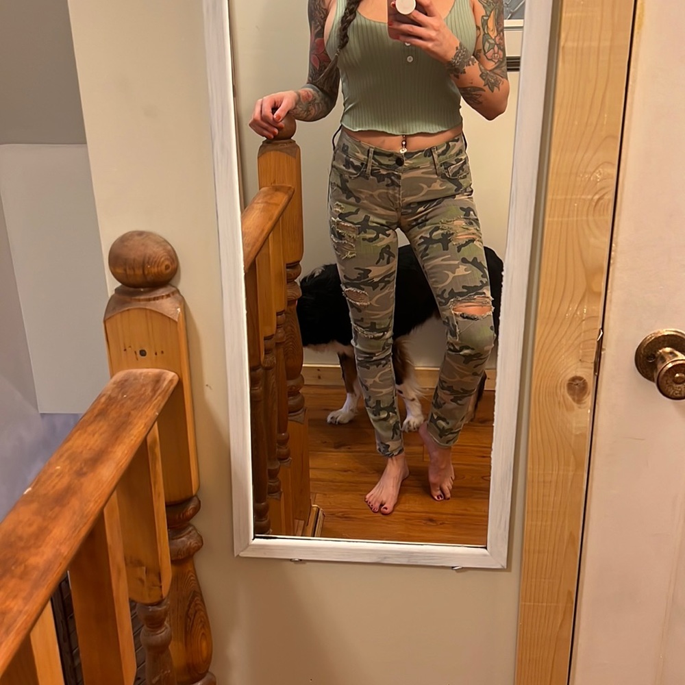 Distressed Black Orchid camo jeans